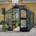 Pack de serre de jardin 5m² anthracite en verre trempé Compact + embase noir - Juliana
