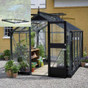Pack de serre de jardin 6,6m² anthracite en verre trempé Compact + embase noir - Juliana
