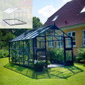 Pack de serre de jardin 13m² anthracite et verre trempé Premium + embase noir - Juliana