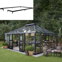 Pack de serre de jardin Grand Oase 25,6m² en aluminium noir et verre trempé 3mm + embase noir - Juliana