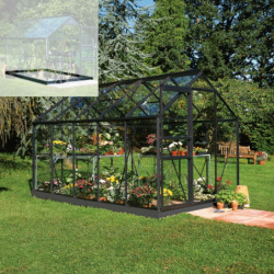 Pack de serre de jardin 6,2m² Popular 106 en aluminium noir et verre horticole 3mm + embase noir - Halls