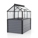 Mini-serre Gaia Jumbo en alu noir/granite et verre 3mm – avec potager élevé – Vitavia