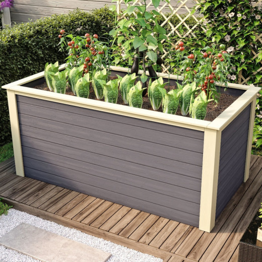 Potager surélevé 1520L en bois 28mm - gris terre – Karibu