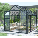 Serre de jardin en aluminium anthracite et verre trempé 4mm RINCA 6,05m² + embase - Green Protect