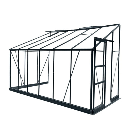 Serre adossée Prima 7,22m² en aluminium anthracite et verre trempé 4mm - Green Protect