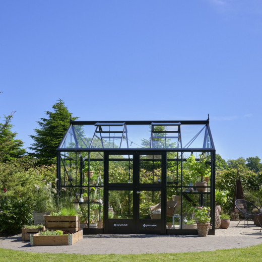 Serre de jardin 10,9m² Jubii 60 en aluminium noir et verre trempé 3mm - Juliana