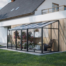 Serre de jardin adossée 6,04m² - H248cm - en aluminium et panneaux en verre trempé - BloomCabin