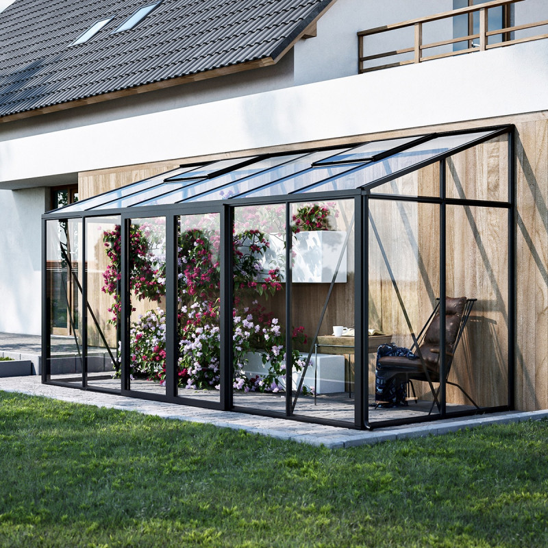 Serre de jardin adossée 7,22m² - H248cm - en aluminium et panneaux en verre trempé - BloomCabin