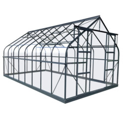 Serre de jardin Comtesse 14,64m² en aluminium anthracite et verre trempé 4mm - Green Protect