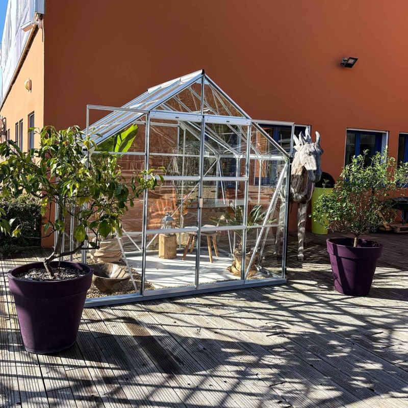 Serre Laurus Uranus 4,90m² en aluminium naturel et verre trempé 3mm + embase incluse - Natura Lams