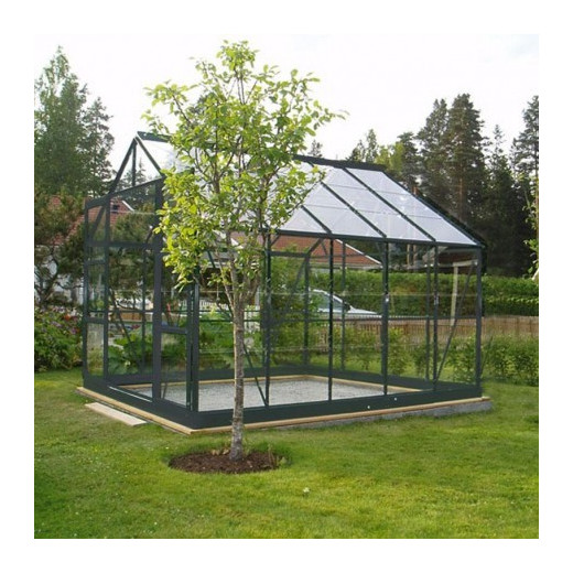 Serre de jardin laquée gris et verre trempé 7,56m² + embase