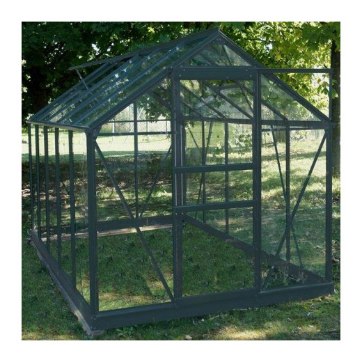 Serre de jardin laquée gris et verre trempé 5,77m² + embase