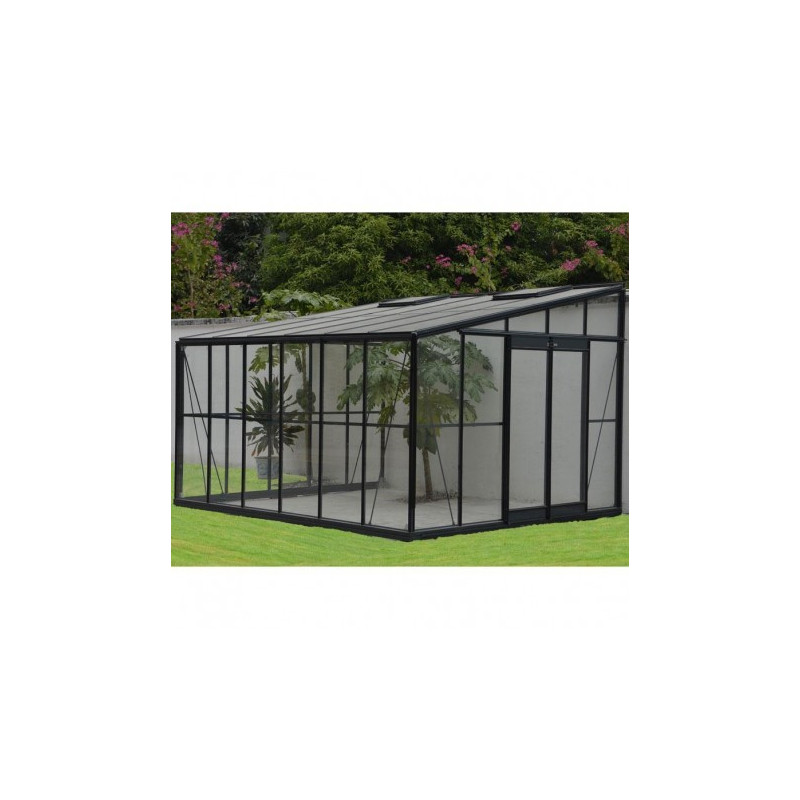 Jardin d'hiver laqué gris et verre trempé 12,08m² + embase