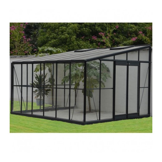 Jardin d'hiver laqué gris et verre trempé 12,08m² + embase