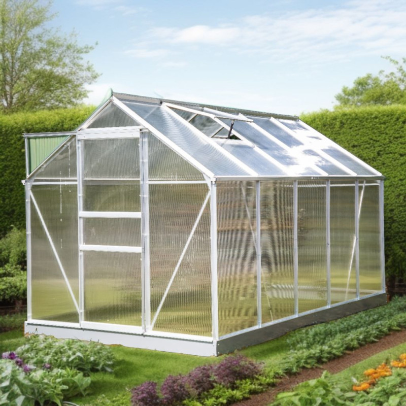 Serre de jardin 6,03m² en aluminium et polycarbonate + base - Habrita