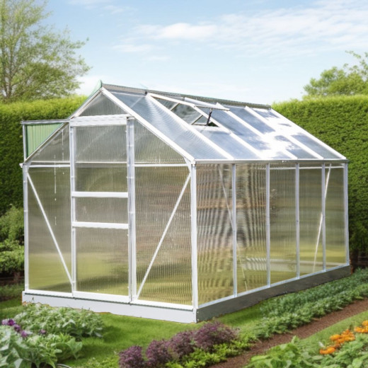 Serre de jardin 6,03m² en aluminium et polycarbonate + base - Habrita