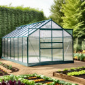 Serre de jardin 10,37m² verte en polycarbonate 6mm + base - Habrita