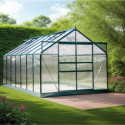 Serre de jardin 10,37m² verte en polycarbonate 6mm + base - Habrita