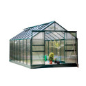 Serre de jardin 10,37m² verte en polycarbonate 6mm + base - Habrita