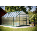 Serre de jardin 10,37m² verte en polycarbonate 6mm + base - Habrita