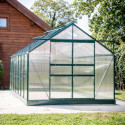 Serre de jardin 10,37m² verte en polycarbonate 6mm + base - Habrita