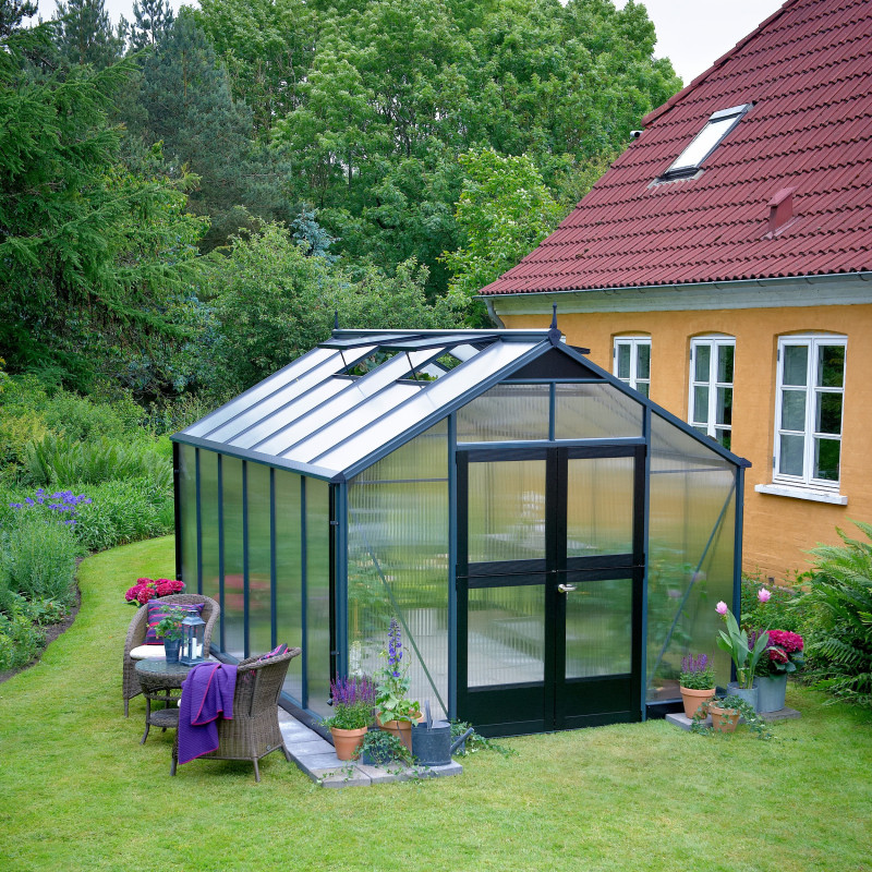 Serre de jardin 8,8m² anthracite en polycarbonate 10mm Premium – Juliana