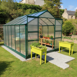 Serre de jardin 9,13m² verte en polycarbonate 4mm + embase Green Protect