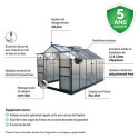 Serre de jardin 9,13m² verte en polycarbonate 4mm + embase Green Protect