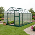 Serre de jardin 9,13m² verte en polycarbonate 4mm + embase Green Protect