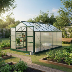 Serre de jardin 13,2m² verte polycarbonate 4mm + embase Green Protect