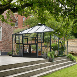 Serre de jardin OASE 13,54m² antrahcite en verre trempé 3mm Juliana