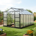 Serre de jardin 9,13m² anthracite en polycarbonate + embase Green Protect