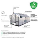 Serre de jardin 16,9m² anthracite en polycarbonate 4mm + embase Green Protect