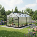 Serre de jardin 15,03m² anthracite PC 4mm + embase Green Protect