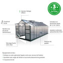 Serre de jardin 15,03m² anthracite PC 4mm + embase Green Protect