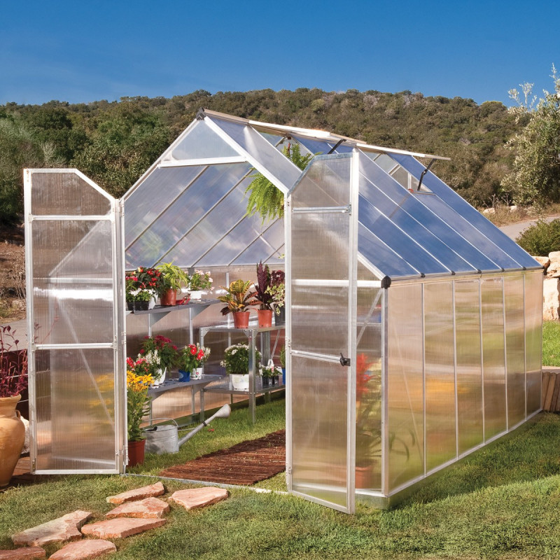 Serre de jardin en alu et polycarbonate 8,9m² Essence™ Silver – Canopia by Palram