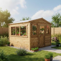 Serre de jardin en bois 28mm traité marron 9m² - Gardy Shelter