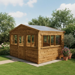 Serre de jardin en bois madriers 28mm traité marron 12m² - Gardy Shelter