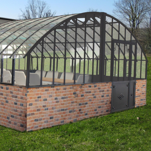 Serre Harmonie Amboise en aluminium et verre trempé 4mm sur muret 5,6x4,55 - Lams