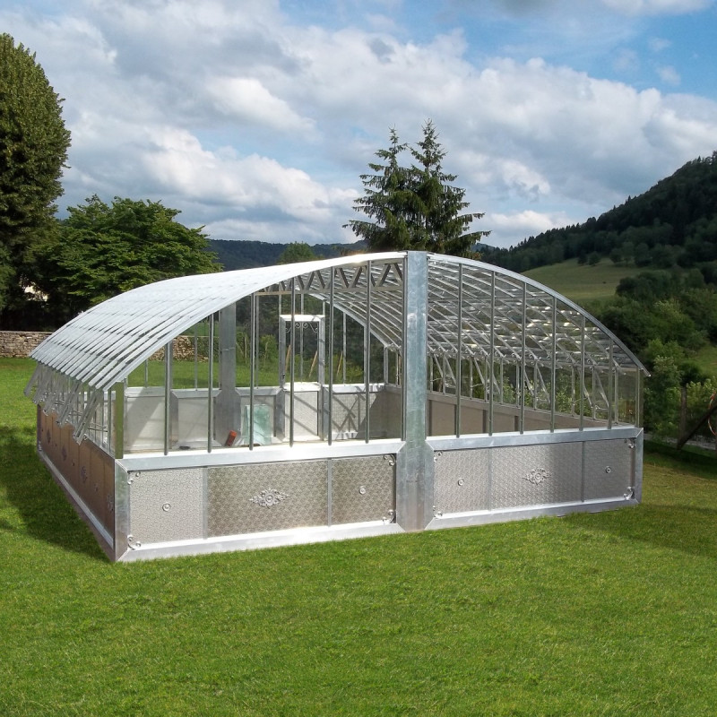 Serre Harmonie Amboise en aluminium et verre trempé 4mm sur embase 5,6x5,3m - Lams