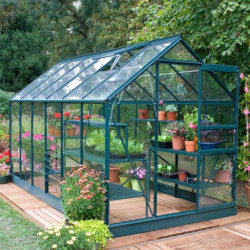 Serre Allium Venus 7,3m² en aluminium laqué vert et verre trempé 3mm + embase incluse - Natura Lams