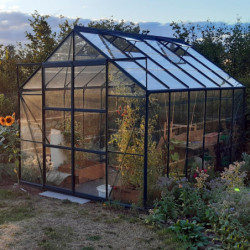 Serre Laurus Uranus 9,85m² en aluminium laqué vert et verre trempé 3mm + embase incluse - Natura Lams