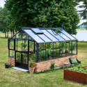 Serre de jardin sur muret 13m² anthracite en verre trempé Premium - Juliana