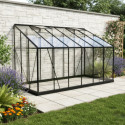 Serre adossée Prima 7,22m² en aluminium anthracite et verre trempé 4mm - Green Protect