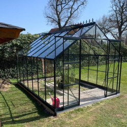 Serre de jardin 12,84m² en aluminium anthracite et verre trempé 4mm - Green Protect
