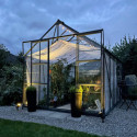 Serre Laurus Uranus 9,85m² en aluminium laqué gris et verre trempé 3mm + embase incluse - Natura Lams
