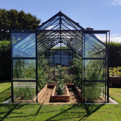 Serre Laurus Uranus 14,65m² en aluminium laqué vert et verre trempé 3mm + embase incluse - Natura Lams