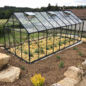 Serre Laurus Uranus 14,65m² en aluminium laqué gris et verre trempé 3mm + embase incluse - Natura Lams