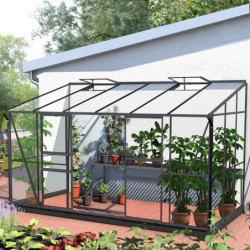 Serre Melissa Ida 7,2m² en aluminium laqué gris et verre trempé 3mm + embase incluse – Natura Lams