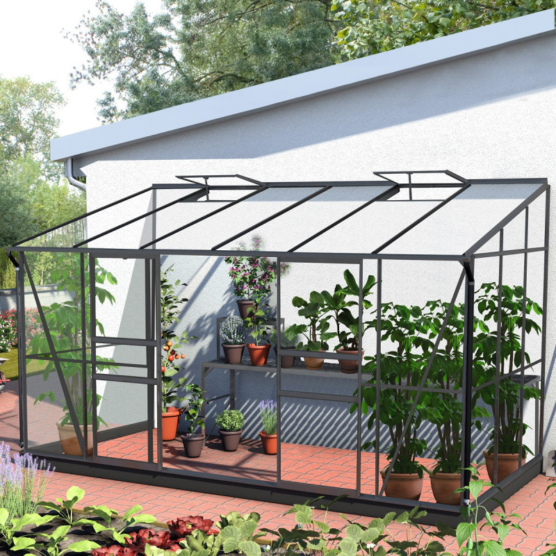 Serre Melissa Ida 7,2m² en aluminium laqué gris et verre trempé 3mm + embase incluse – Natura Lams